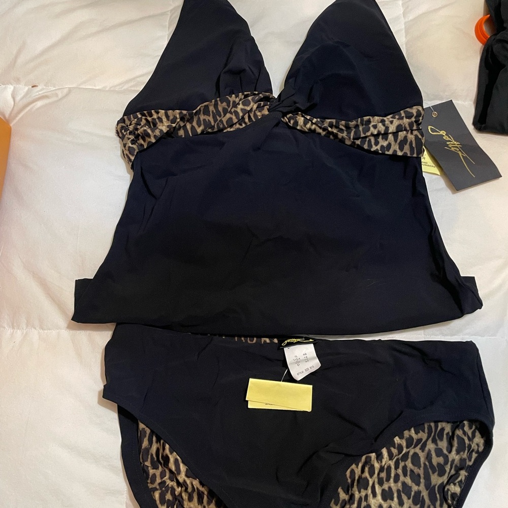 2 piece Black and Leopard Print Swimsuit